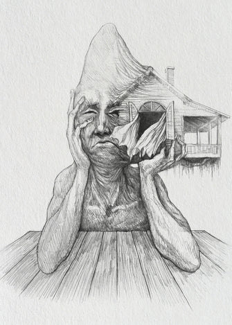 homem cheio de uma casa vazia, na memória — Desenho Original