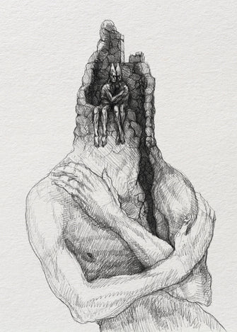 homem namorando nas ruínas de um outro amor — Desenho Original