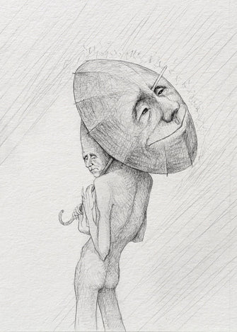 homem protegido debaixo de um sorriso bobo — Desenho Original