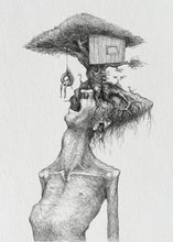homem se divertindo sobre as raízes de sua angústia — Desenho Original