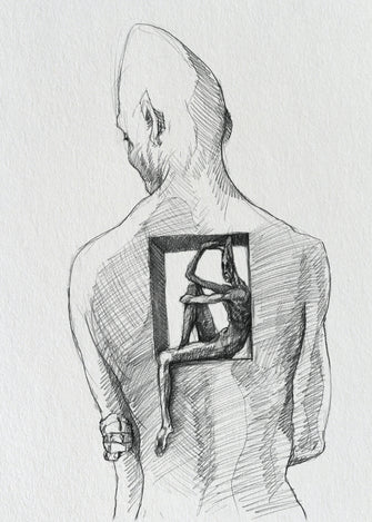 homem sentado à beira de uma lembrança — Desenho Original