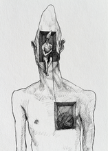 homem tricotando o fio da meada do seu próprio coração — Desenho Original