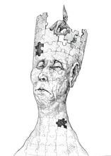 homem quebrando a cabeça em busca da peça que falta — Desenho Original