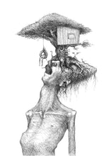homem se divertindo sobre as raízes de sua angústia — Desenho Original