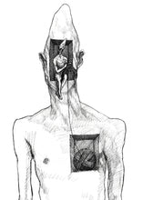 homem tricotando o fio da meada do seu próprio coração — Desenho Original